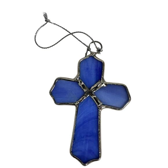 Gorgeous GANTZ Lavender Glass & Silver Cross Ornament - Picture 2 of 2